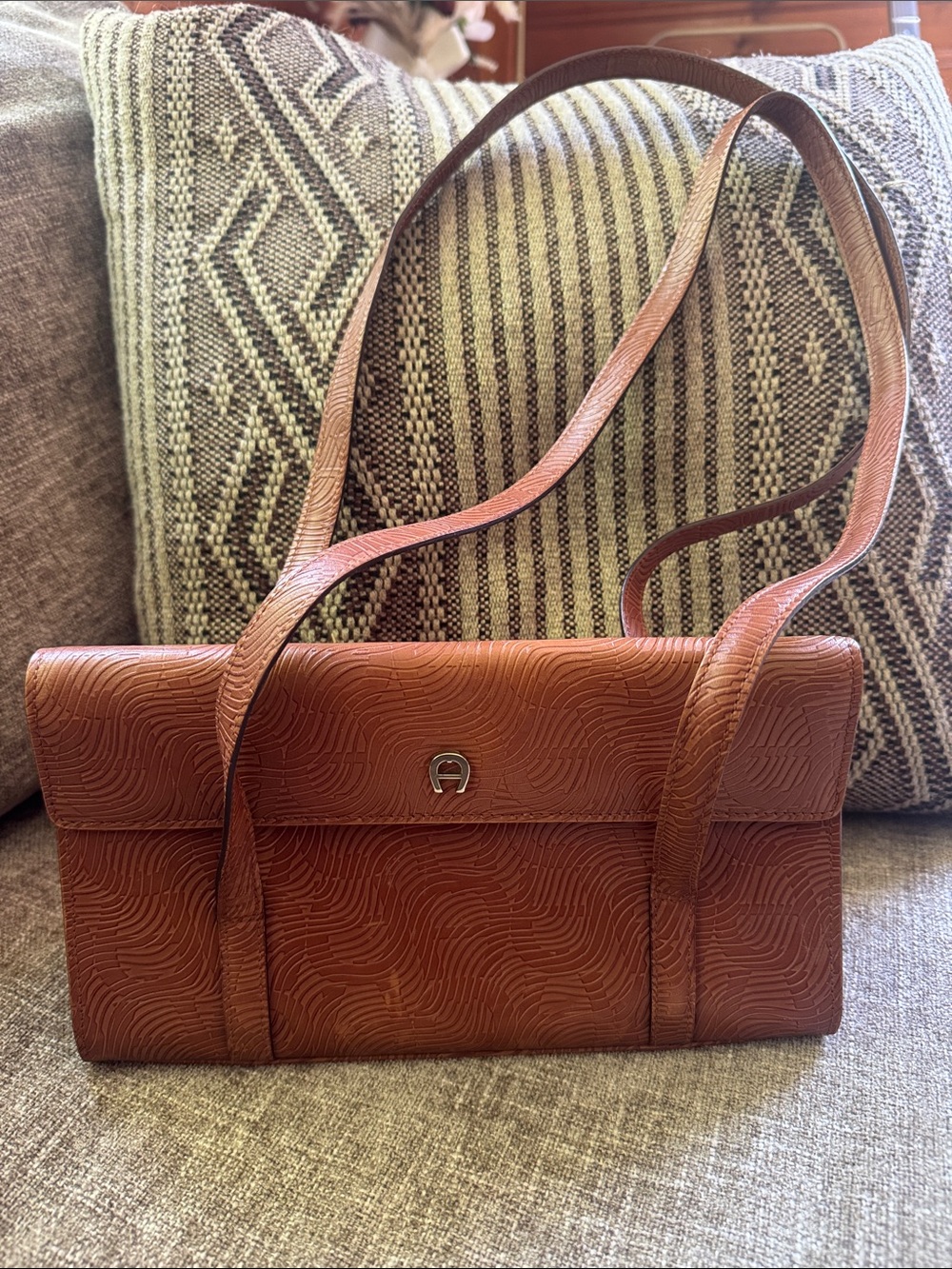 Etienne Aigner Embossed Cognac Shoulder Bag